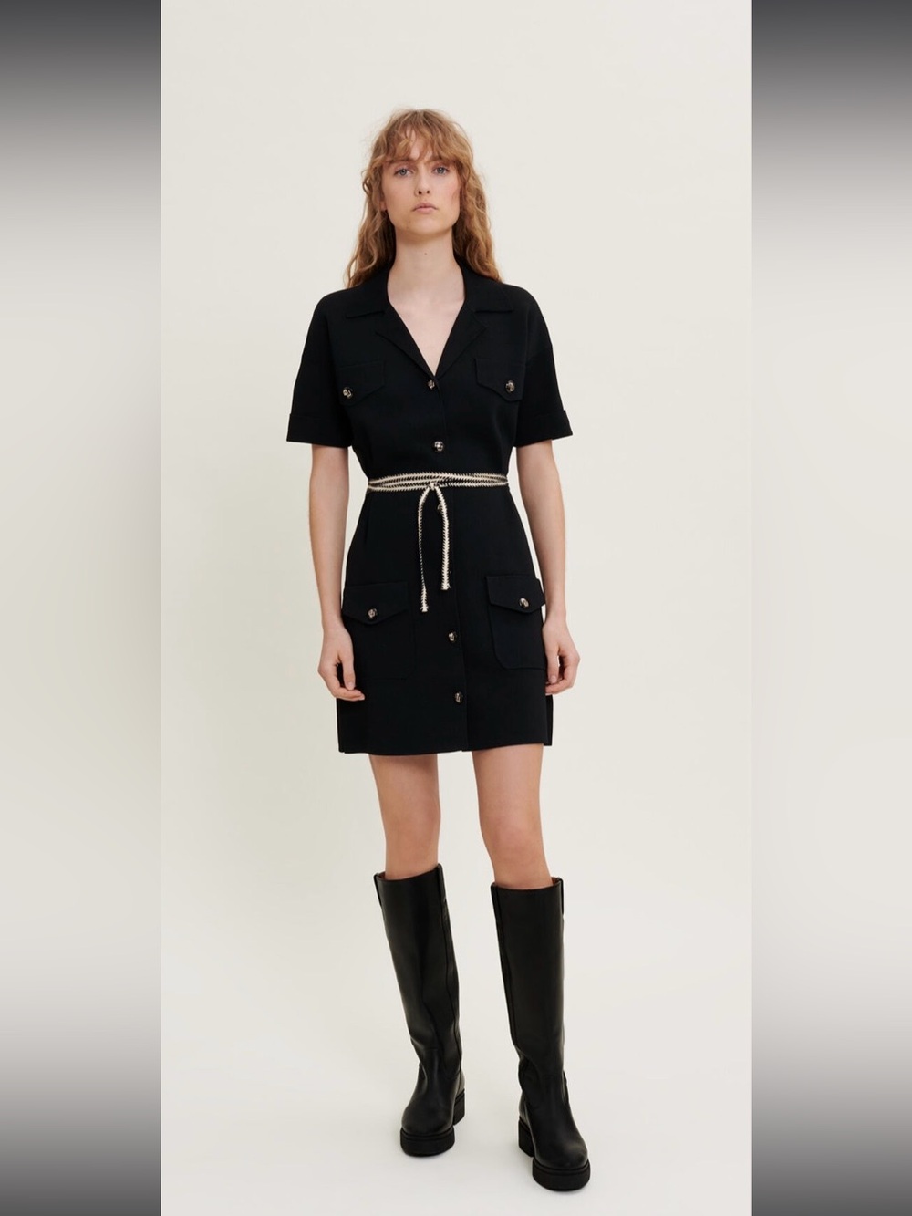 Maje Black Short-Sleeve Mini Knit Dress *No belt* $475